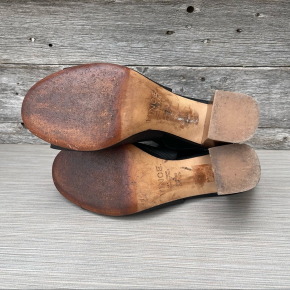 Vince | Faye Leather Peep Toe Stacked Block Heel Booties - Picture 12 of 13